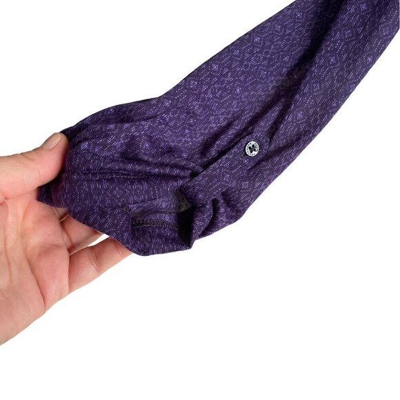 Mexx Purple Scoop Neck Sheer Top Blouse 3/4 Roll Up Sleeves Button Up Ruffle XL - Picture 3 of 15